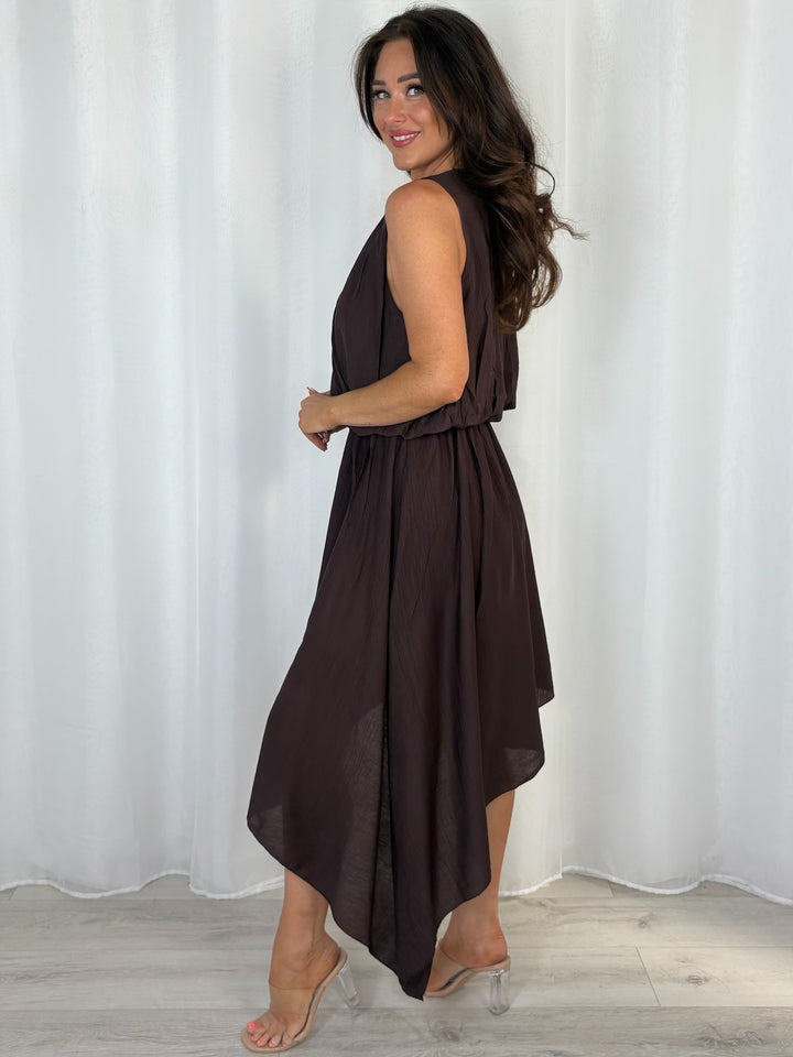 Asymmetric Style Bubble Hem Midi Dress (3 Colours)