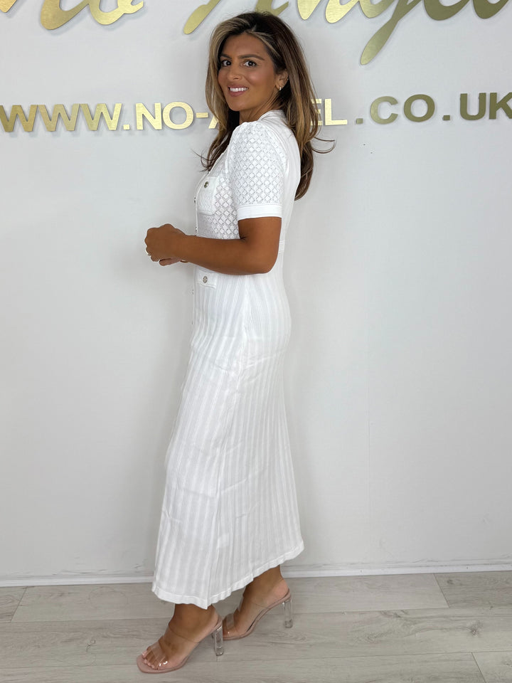 Button Short Sleeve Knitted Front Split Maxi Dress (2 Colours)