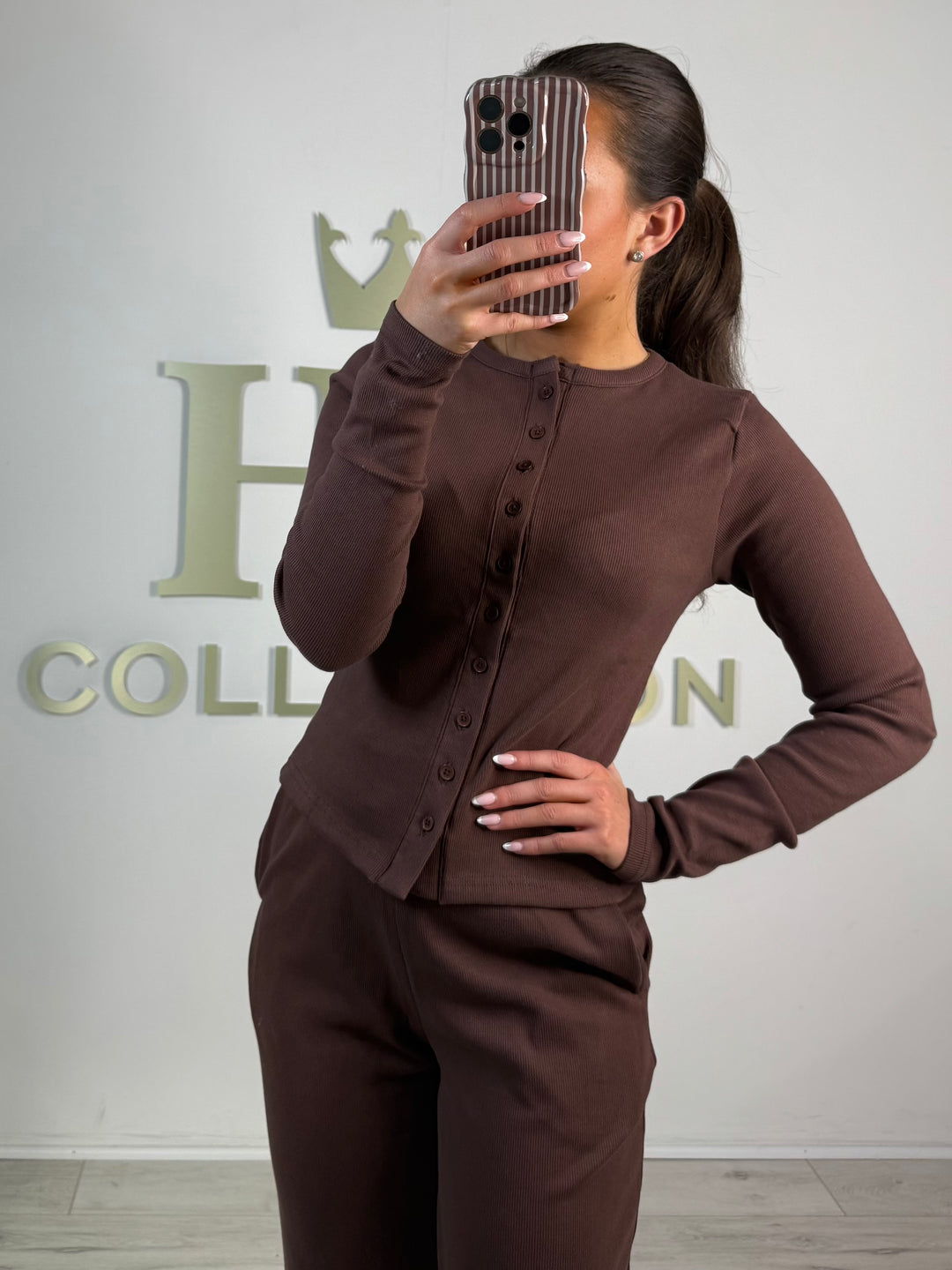 Button Up Ribbed Straight Leg Trouser Co-Ord (2 Colours)