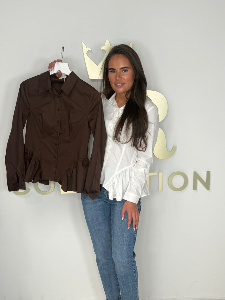 Collared Peplum Cinched Waist Shirt (2 Colours)