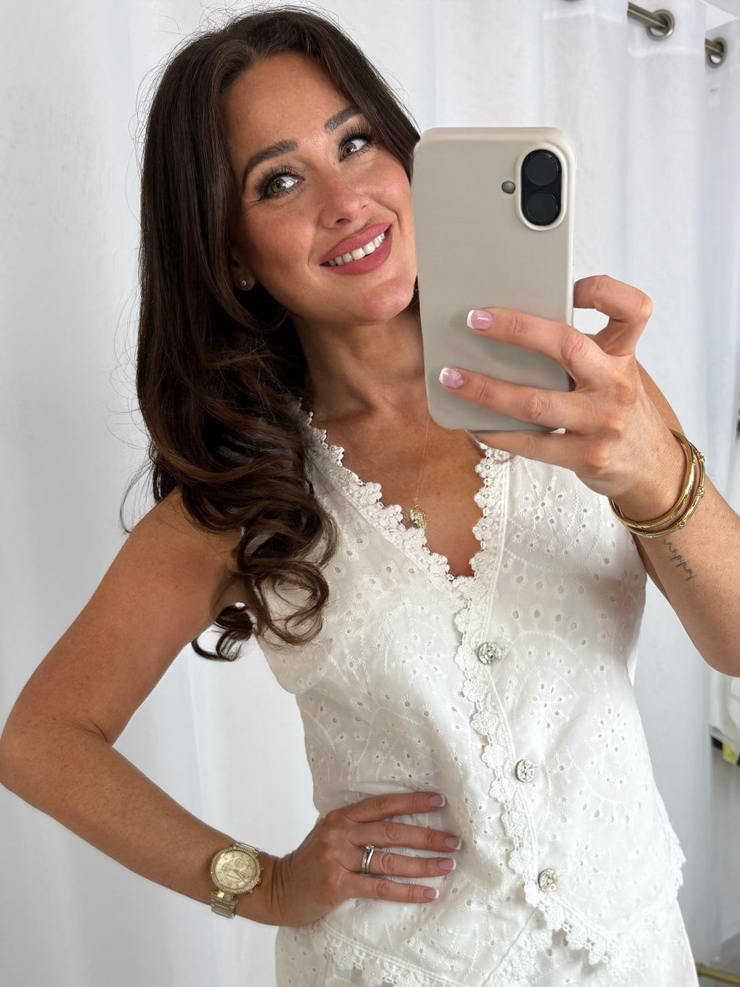 White Floral Waistcoat Style Co-Ord