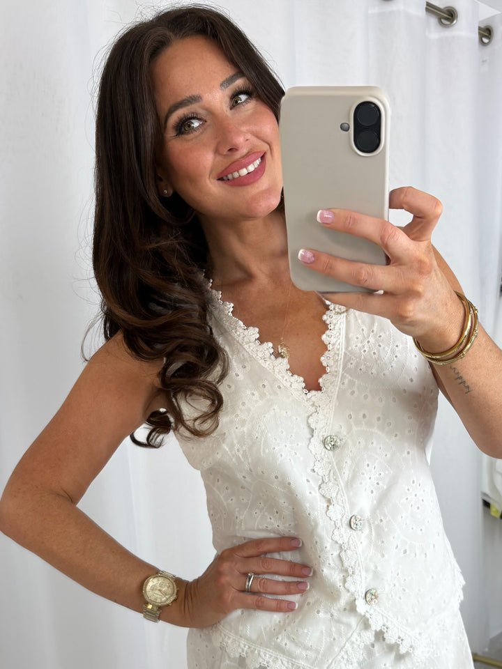 White Floral Waistcoat Style Co-Ord