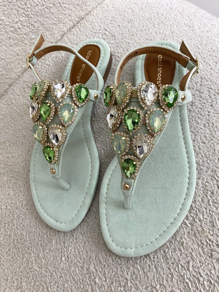 T Bar Jewelled Sandals ( 3 Colours )