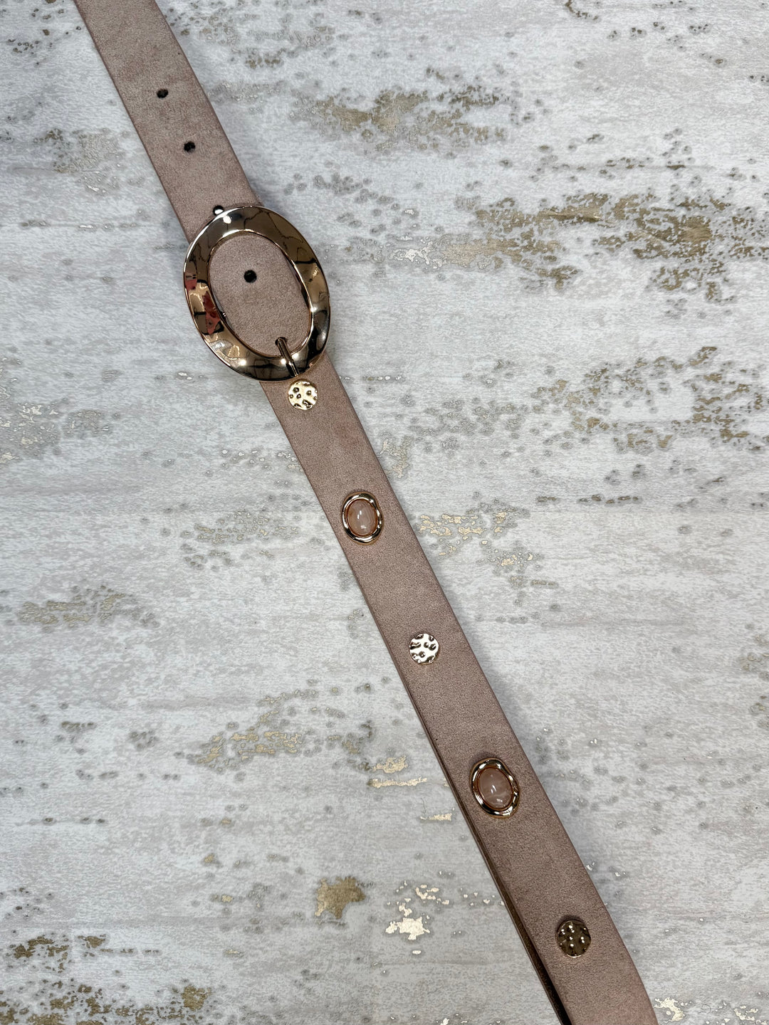 Gold Stone And Stud Suedette Thin Belt (3 Colours)