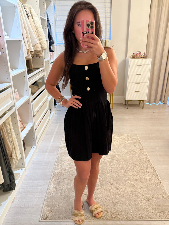 Gold Button Pleated Dress (5 Colours)