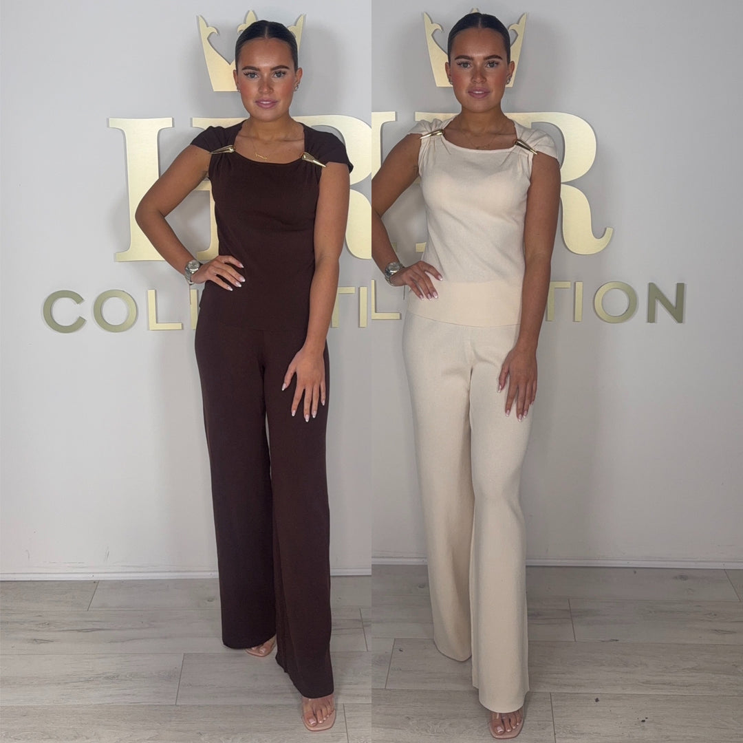 Flat Knit Gold Pendant Cap Sleeve Trouser Co-ord (5 Colours)
