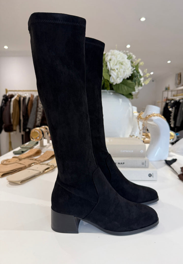 Faux Suede Knee Length Block Heel Boot  (2 Colours)