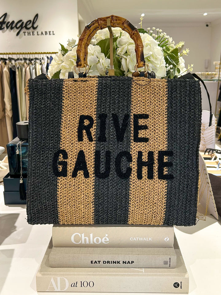 Rive Gauche Striped Beige & Taupe Bamboo Handle Bag (2 Colours)