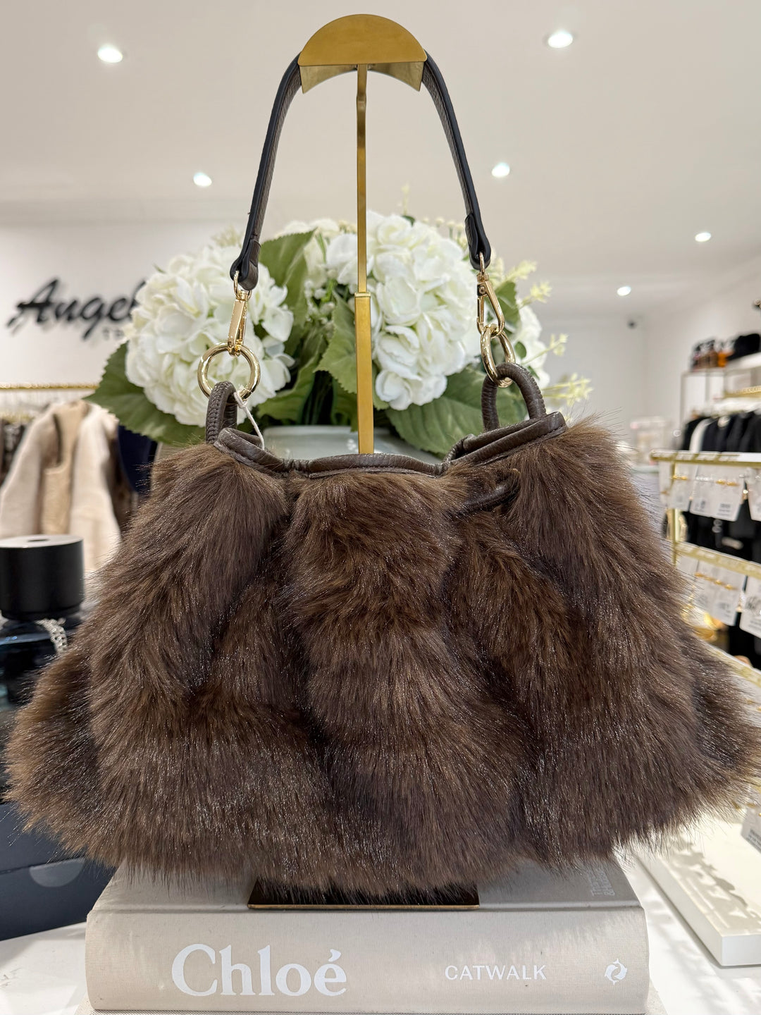 Faux Fur Leather Trim Bag