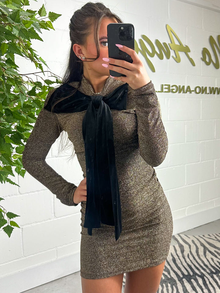 Shimmer Black Velvet Bow Mini Dress  (2 Colours)