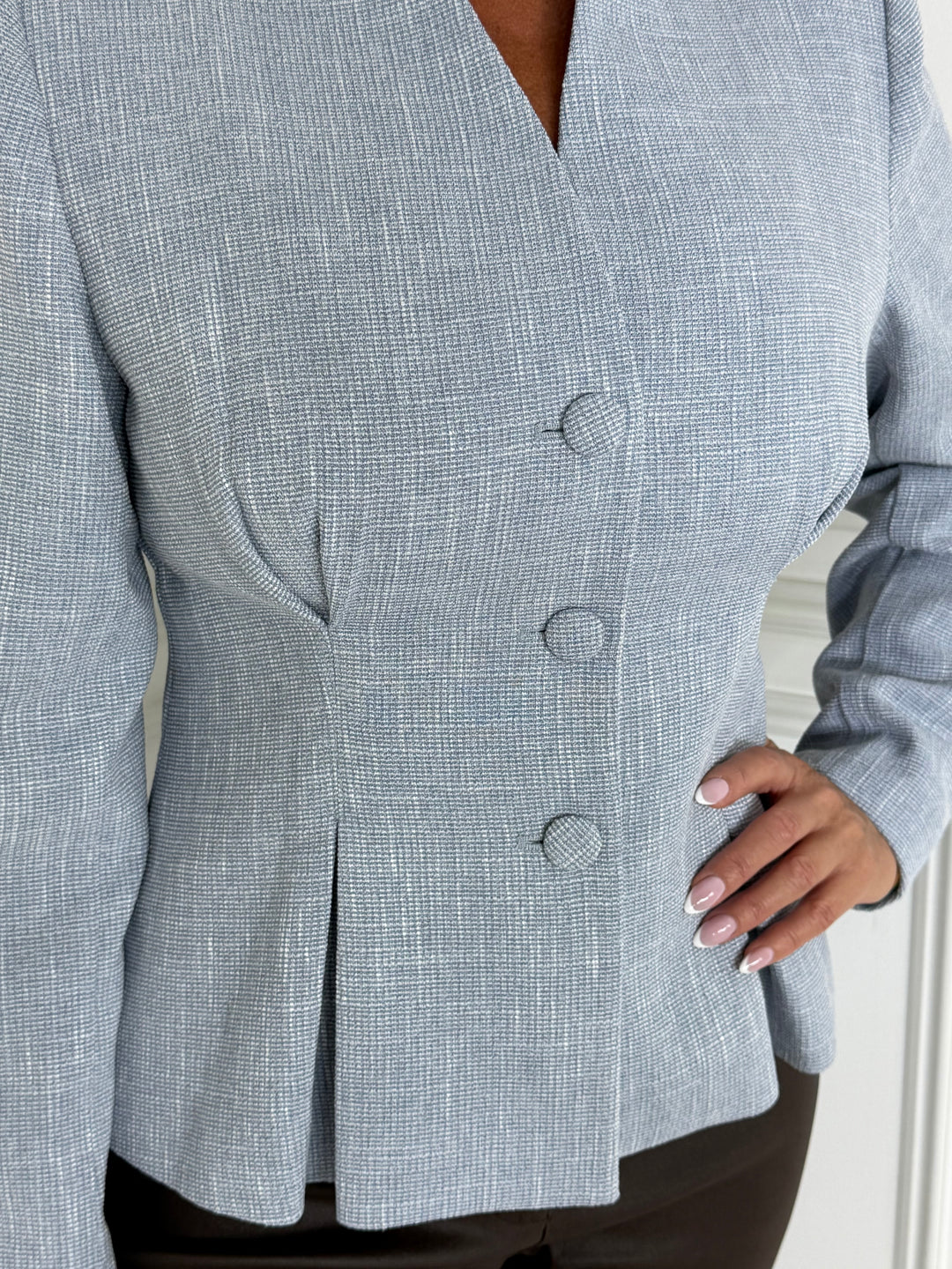 WINDSOR - Tweed Peplum Blazer (Ice Blue)