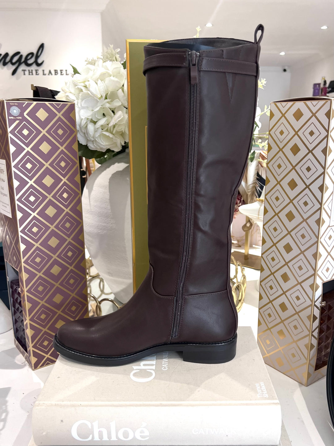 High Gold Buckle Knee High Boots