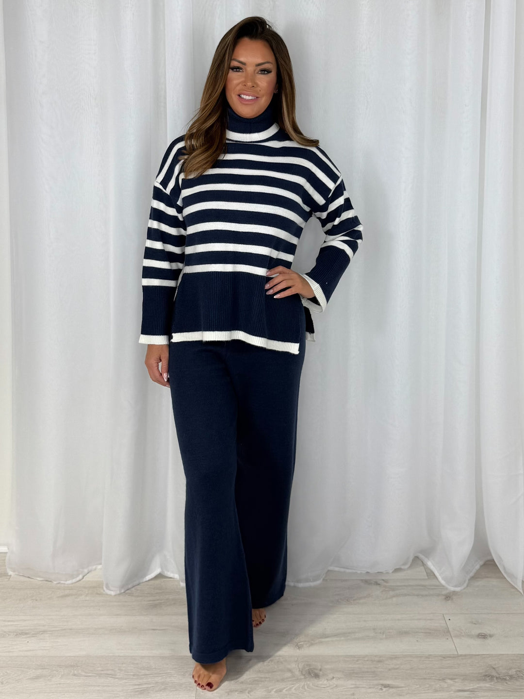 Stripe Pattern Roll Neck Straight Leg Co-Ord (5 Colours)