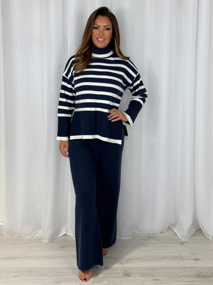 Stripe Pattern Roll Neck Straight Leg Co-Ord (5 Colours)