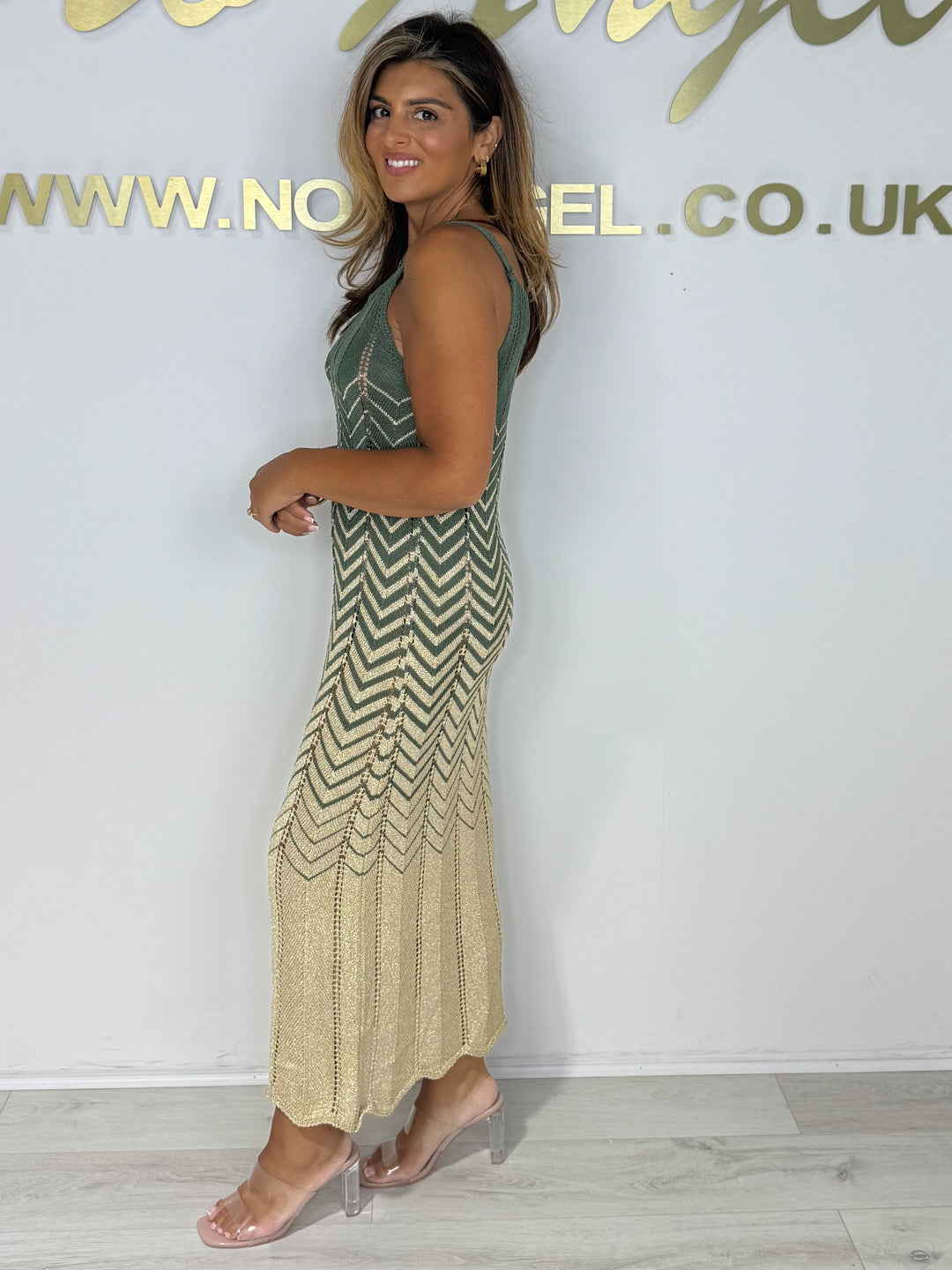 Spaghetti Strap Shimmer Small Zig Zag Detail Maxi Dress (6 Colours)