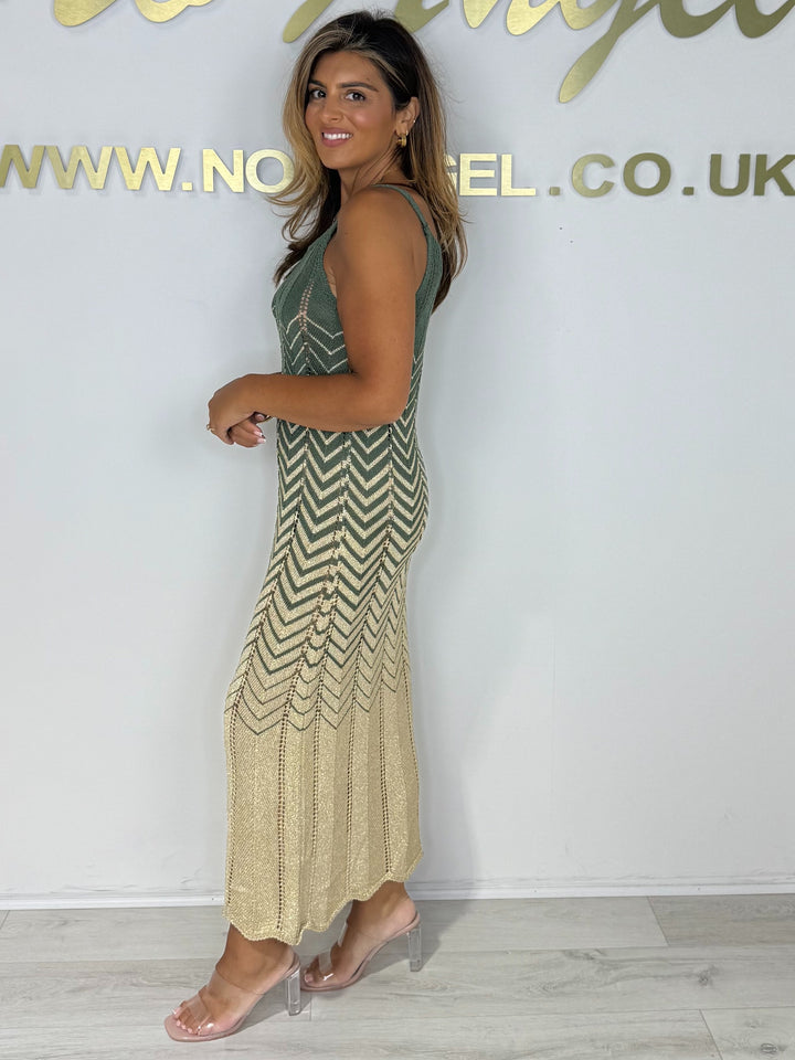 Spaghetti Strap Shimmer Small Zig Zag Detail Maxi Dress (6 Colours)