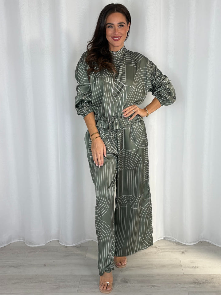 Silky Printed Bomber Jacket And Trouser Co-Ord (2 Colours)