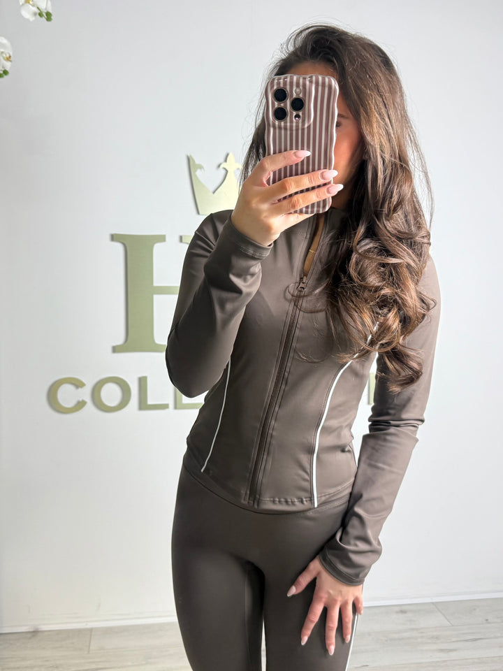 Zip Up Piping Flared Zip Up Gym Co-ord (2 Colours)