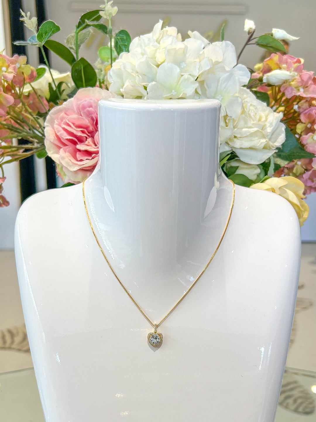 Gold Diamante Heart Pendant Necklace