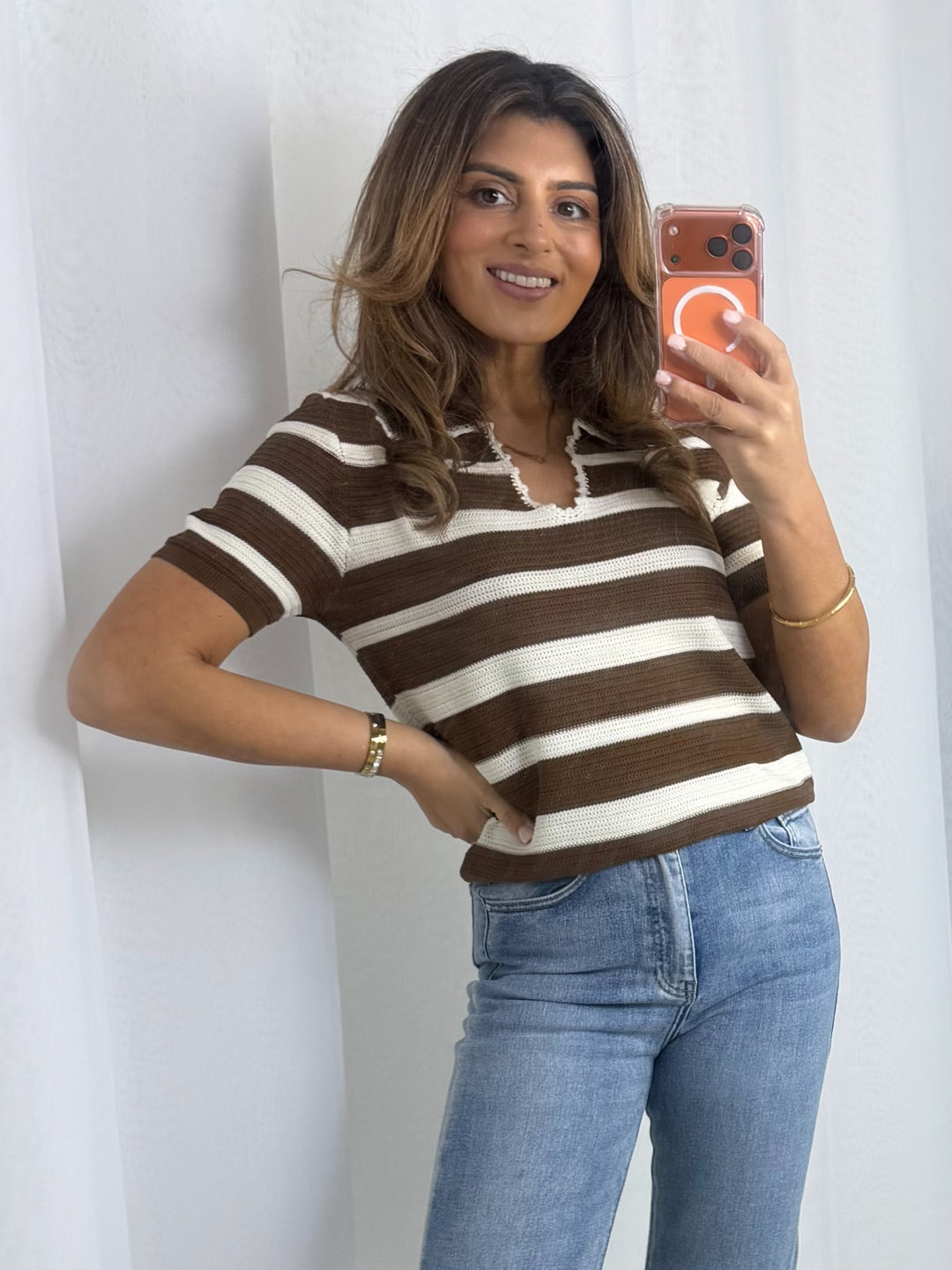 Knitted V-Neck Stripe Top (2 Colours)