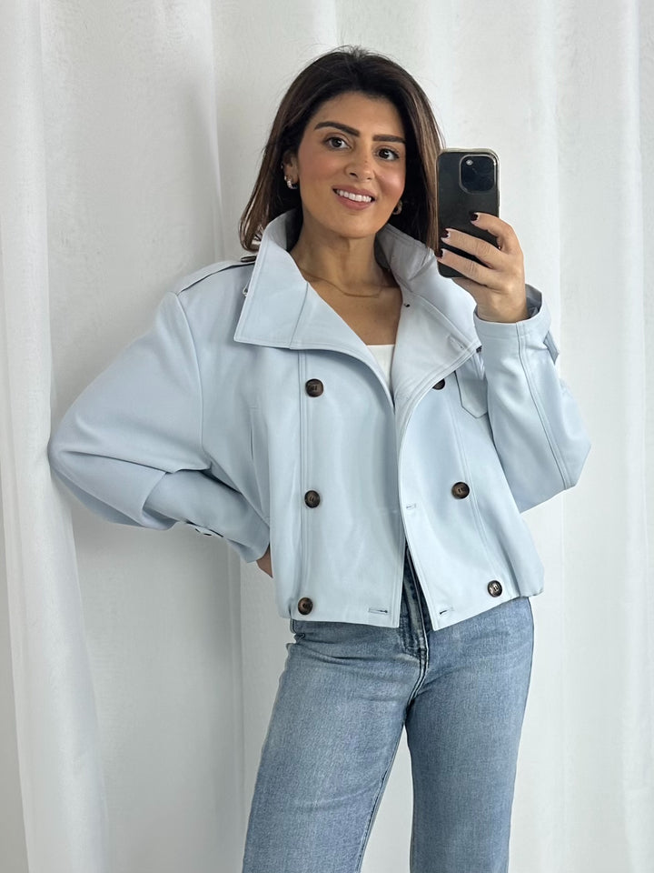 Pale Blue Elasticated Waist Button Jacket