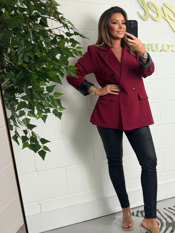 Faux Leather Cuff Button Up Oversized Blazer (2 Colours)