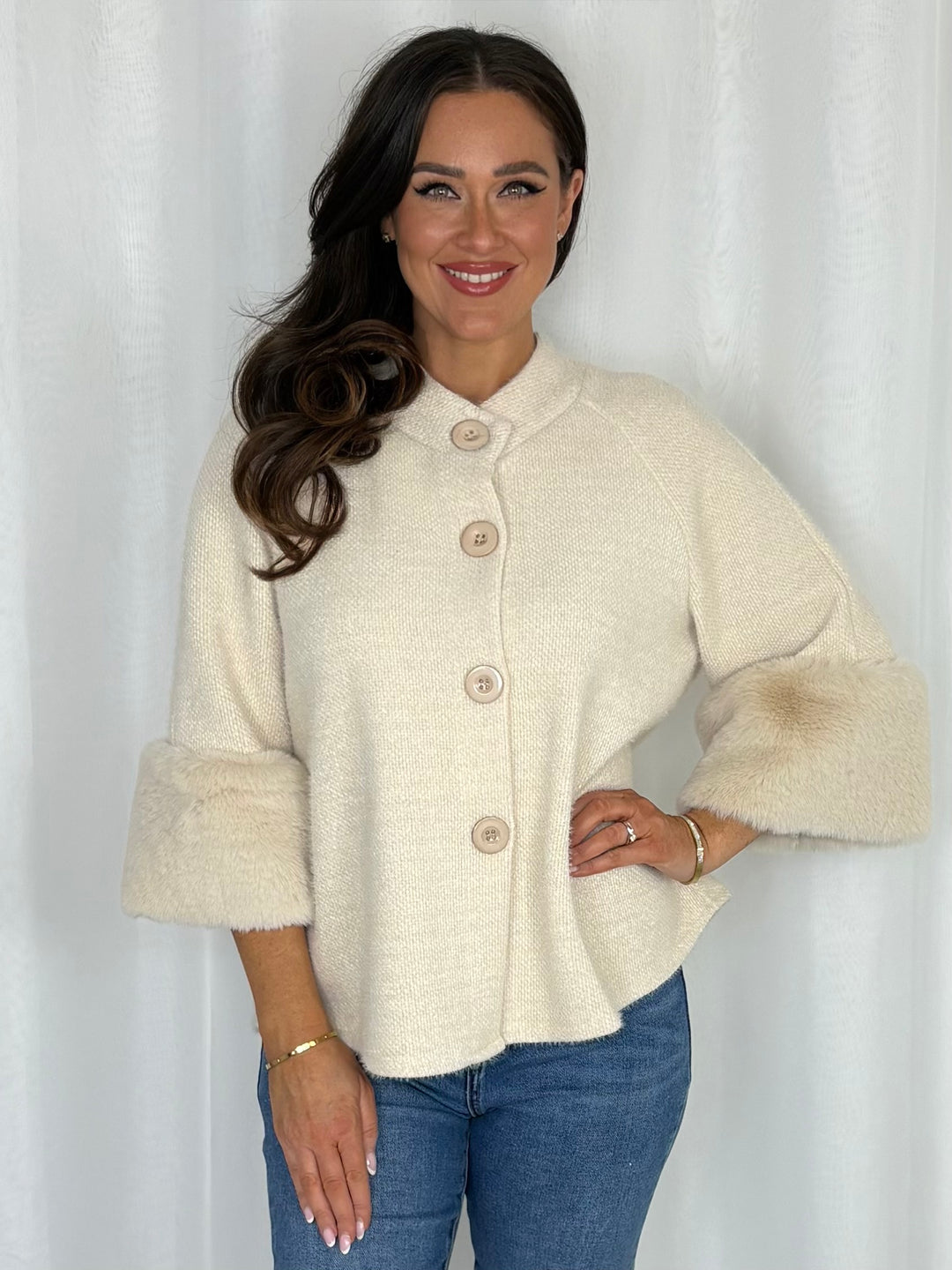 Faux Fur Cuff Textured Cardigan (8 Colours)