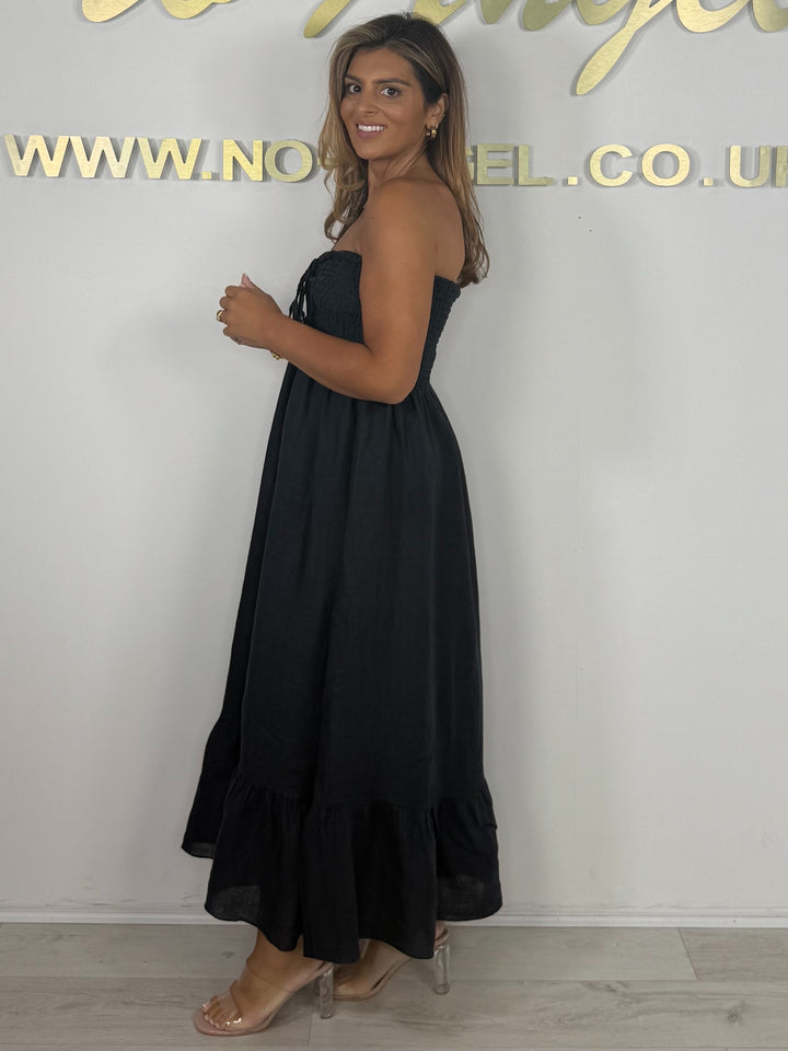 Linen Smocked Bardot Maxi Dress (7 Colours)