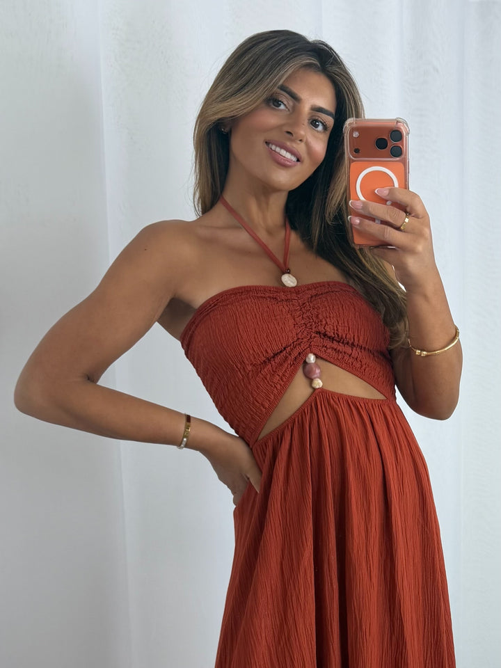 Stoned Cut Out Detailed Cinched Midi Dress (4 Colours)
