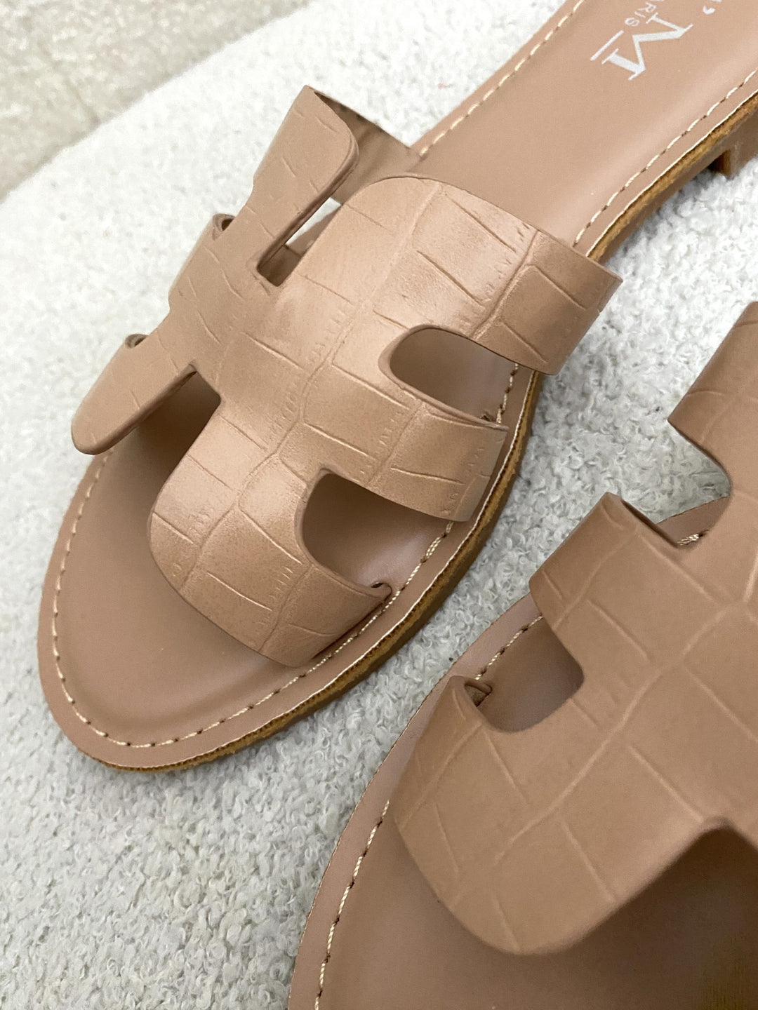 Mock Croc Leather Look Slider Sandals