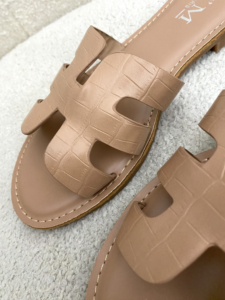 Mock Croc Leather Look Slider Sandals
