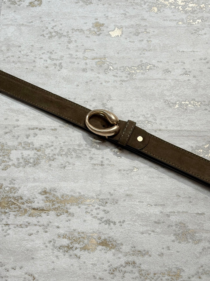 Suede Effect Gold Oval Buckle Belt (6 Colours)