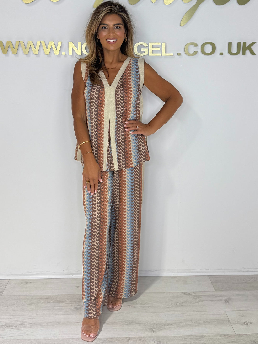 Zigzag V-Neck Front Split Trouser Co-ord (2 Colours)