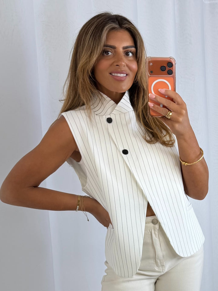 White Pinstripe Crossover Waistcoat