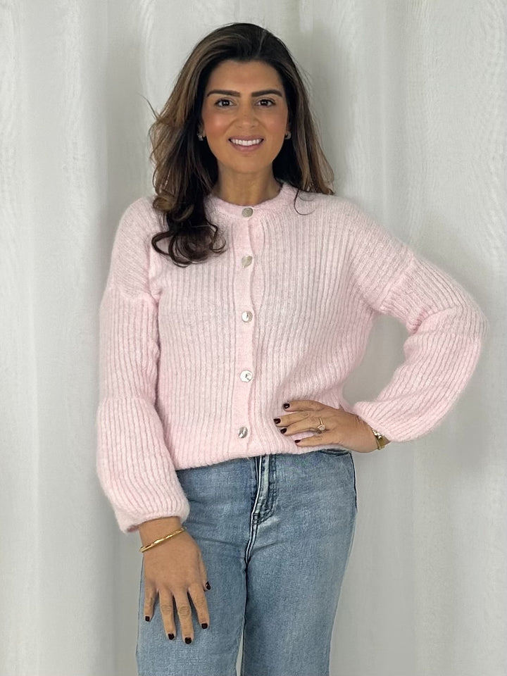 Balloon Sleeve Ribbed Button Up Cardigan (6 Colours)