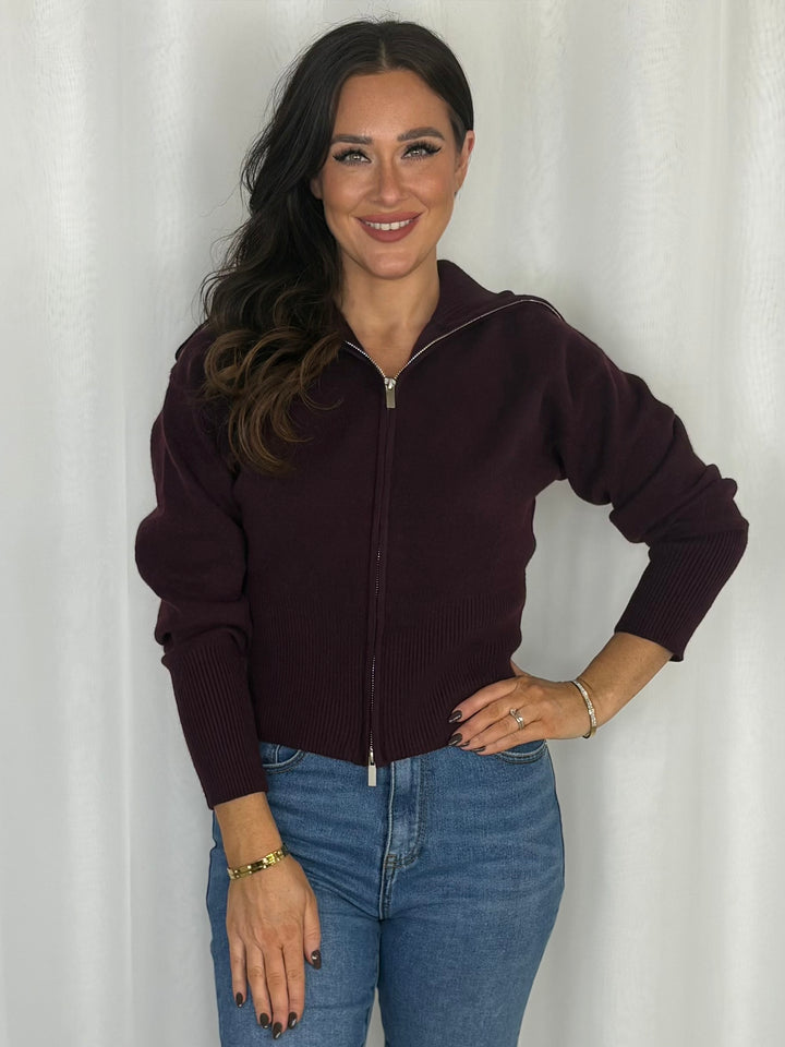 Zip Through Collared Knit Cardigan (2 Colours)