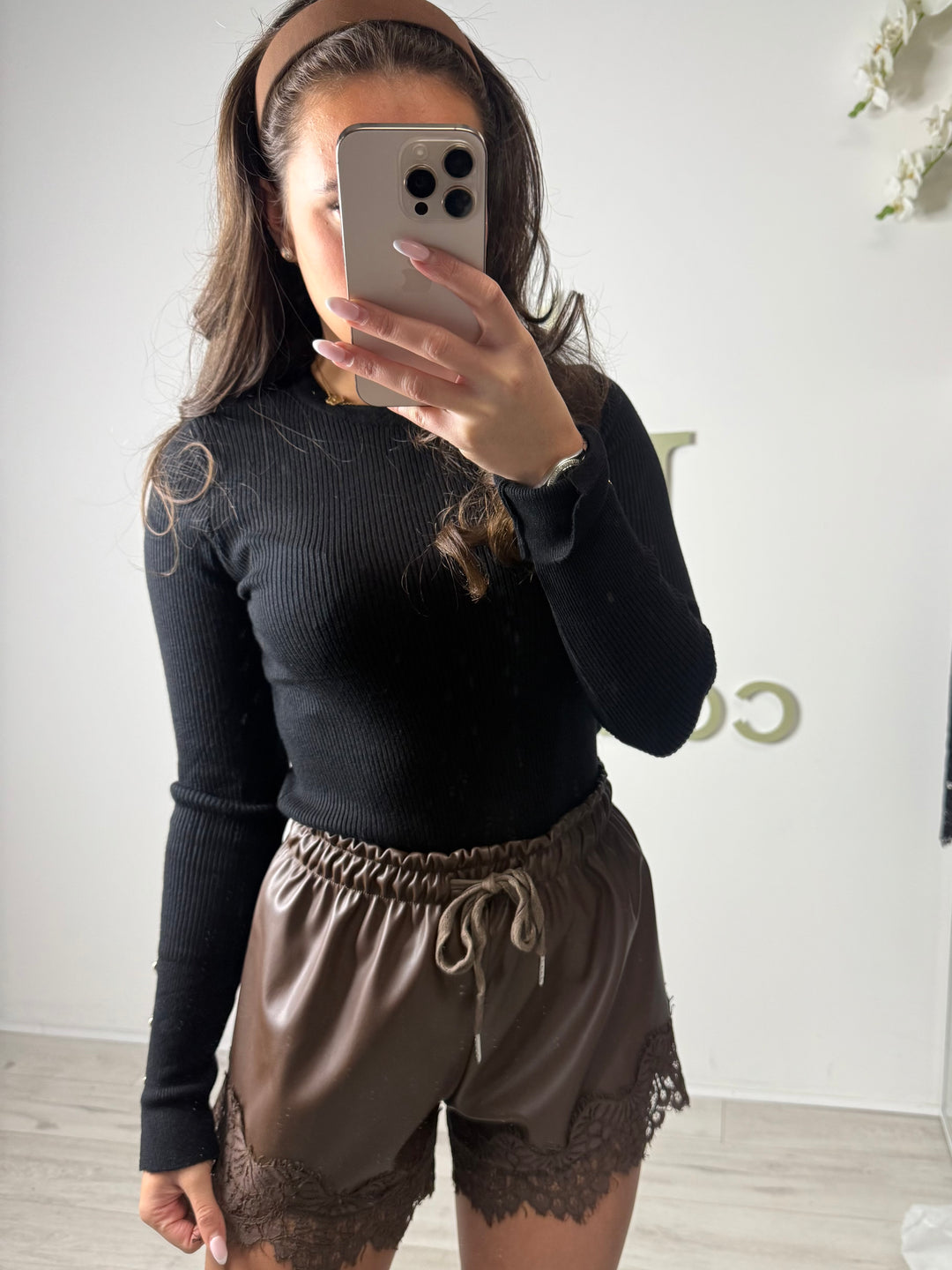 Faux Leather Lace Trim Shorts (2 Colours)