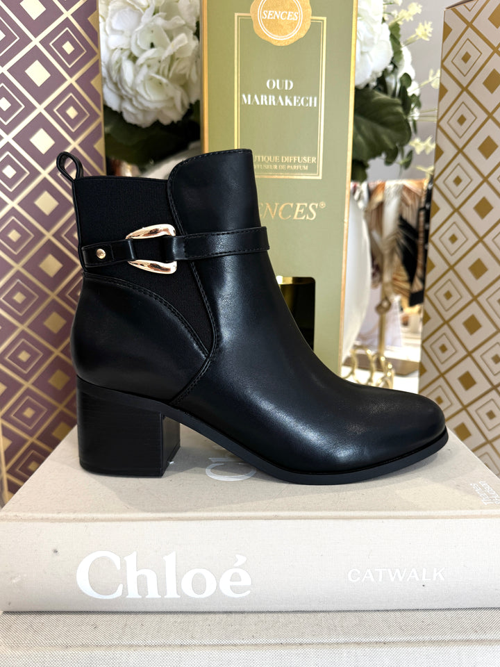 Black Ankle Boot With Gold Buckle