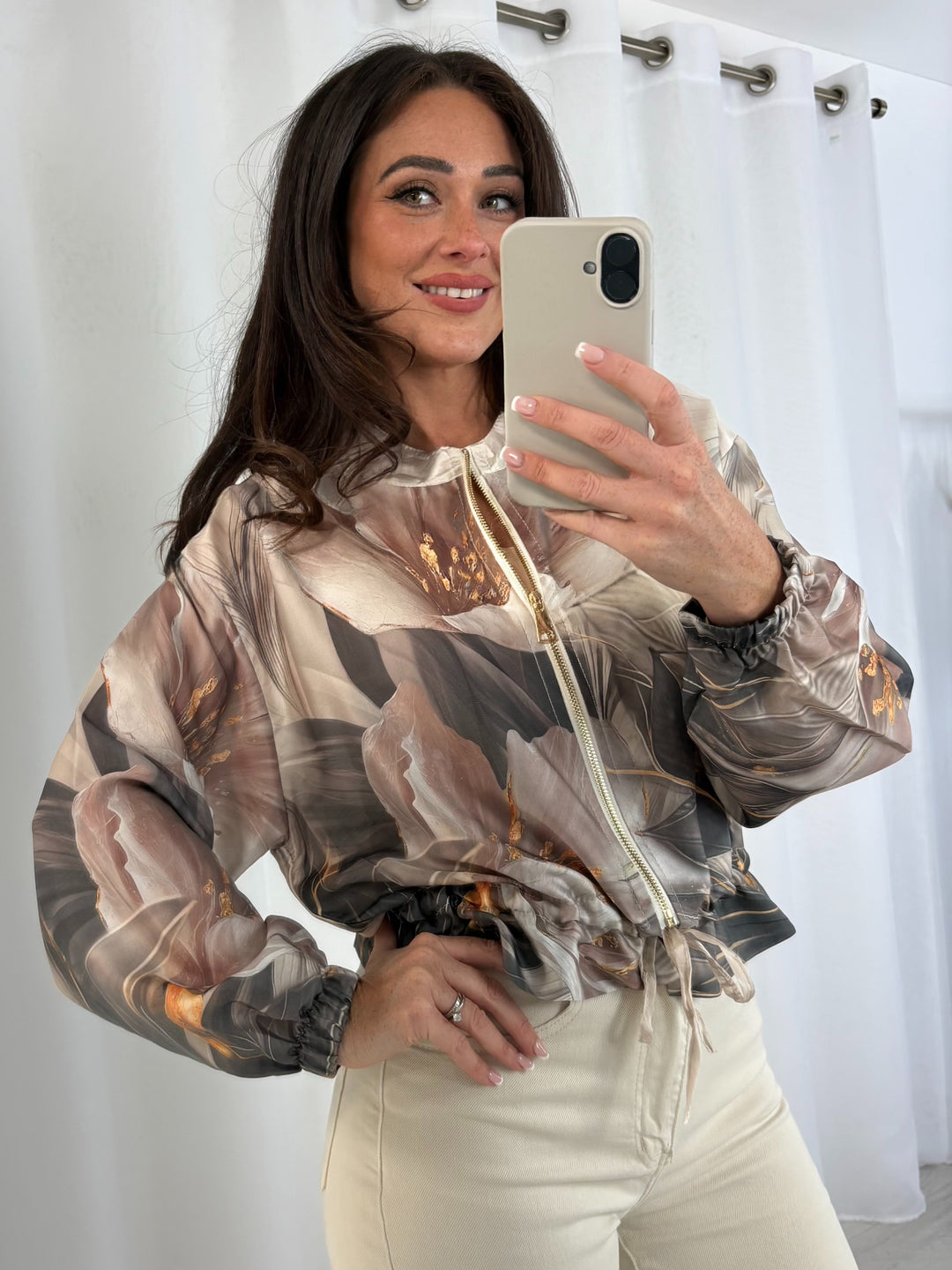 Zip Up Printed Bomber Jacket