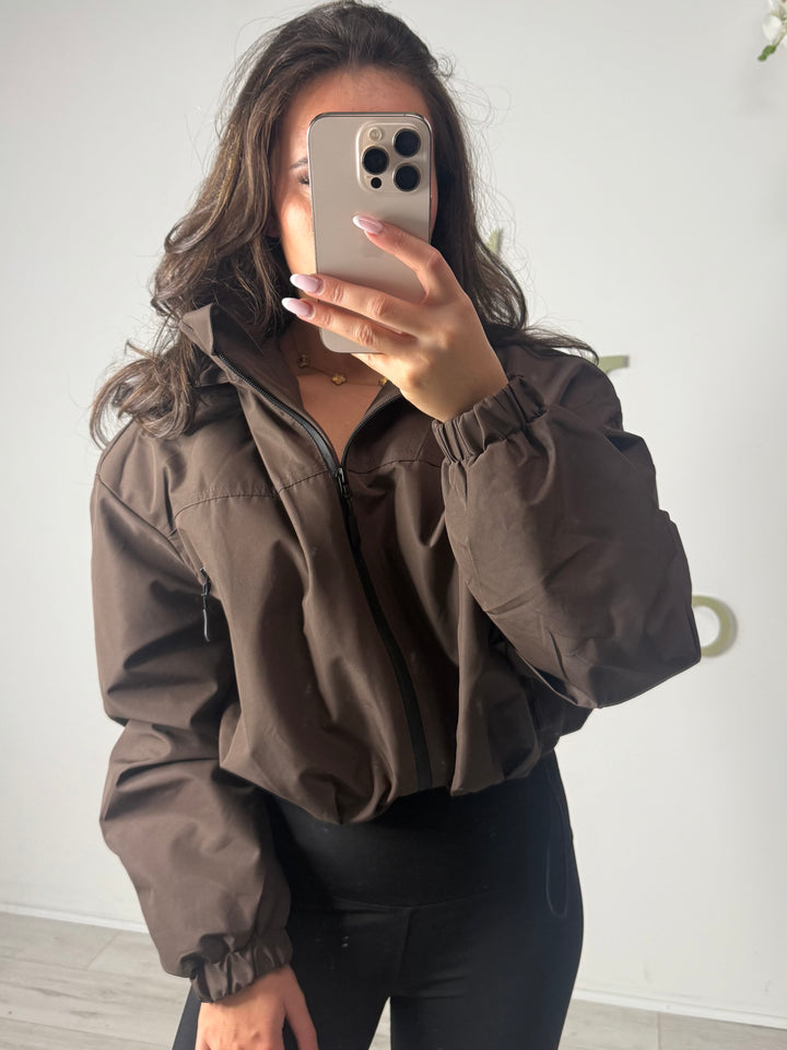 Cropped Drawstring Zip Up Pocket Hooded Jacket (3 Colours)