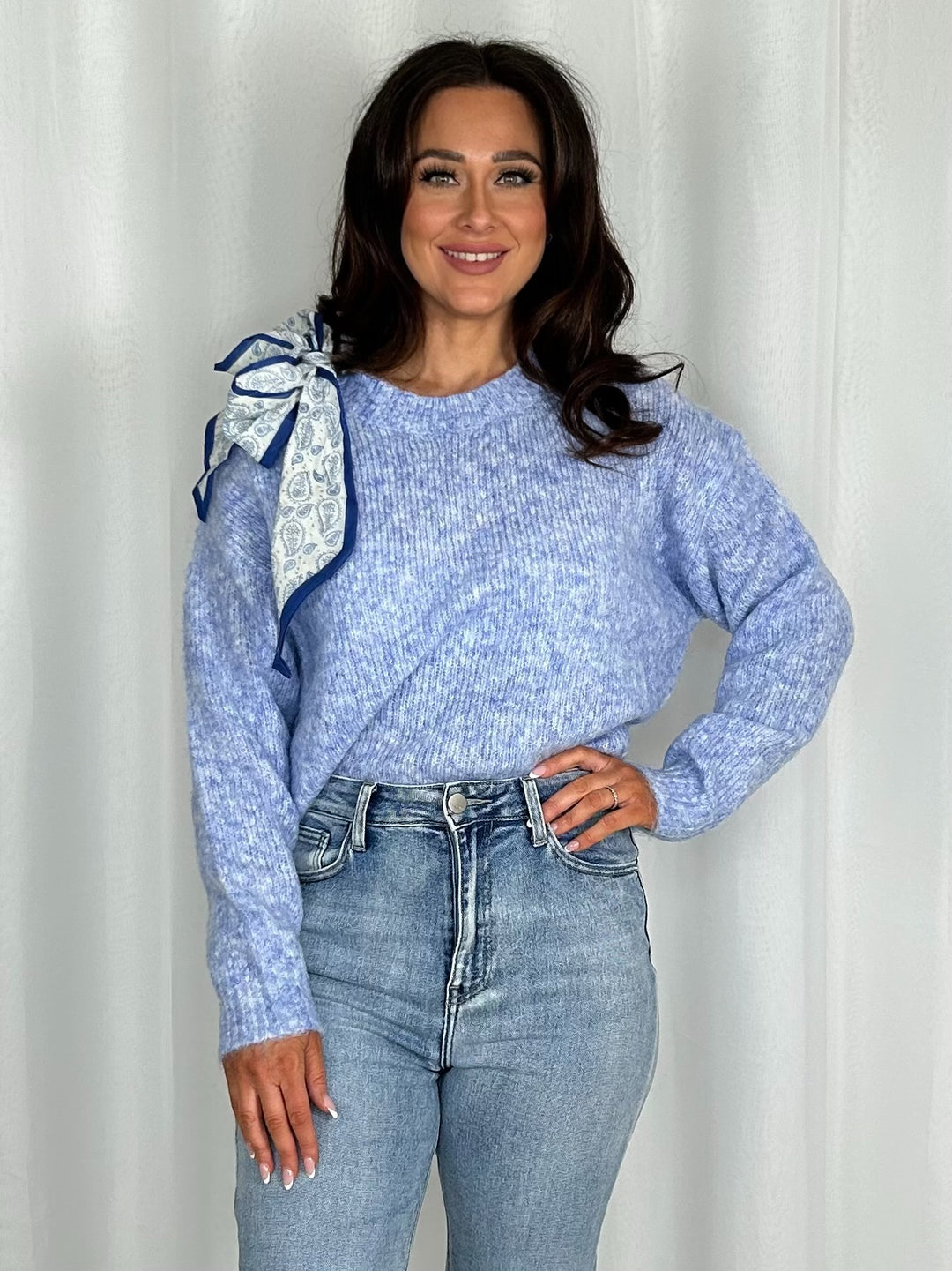 Fluffy Knit Jumper With Shoulder Tie (3 Colours)