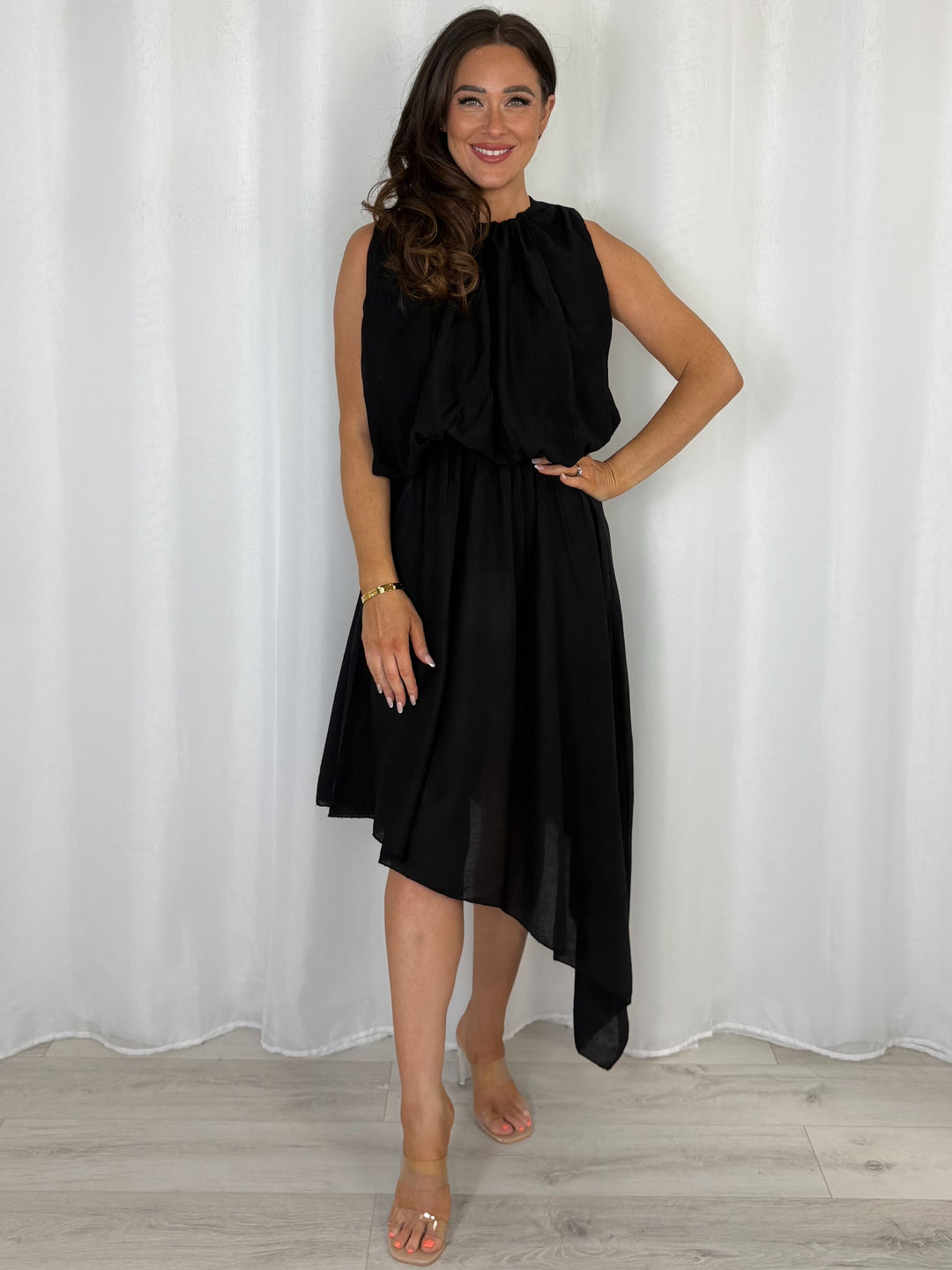 Asymmetric Style Bubble Hem Midi Dress (3 Colours)