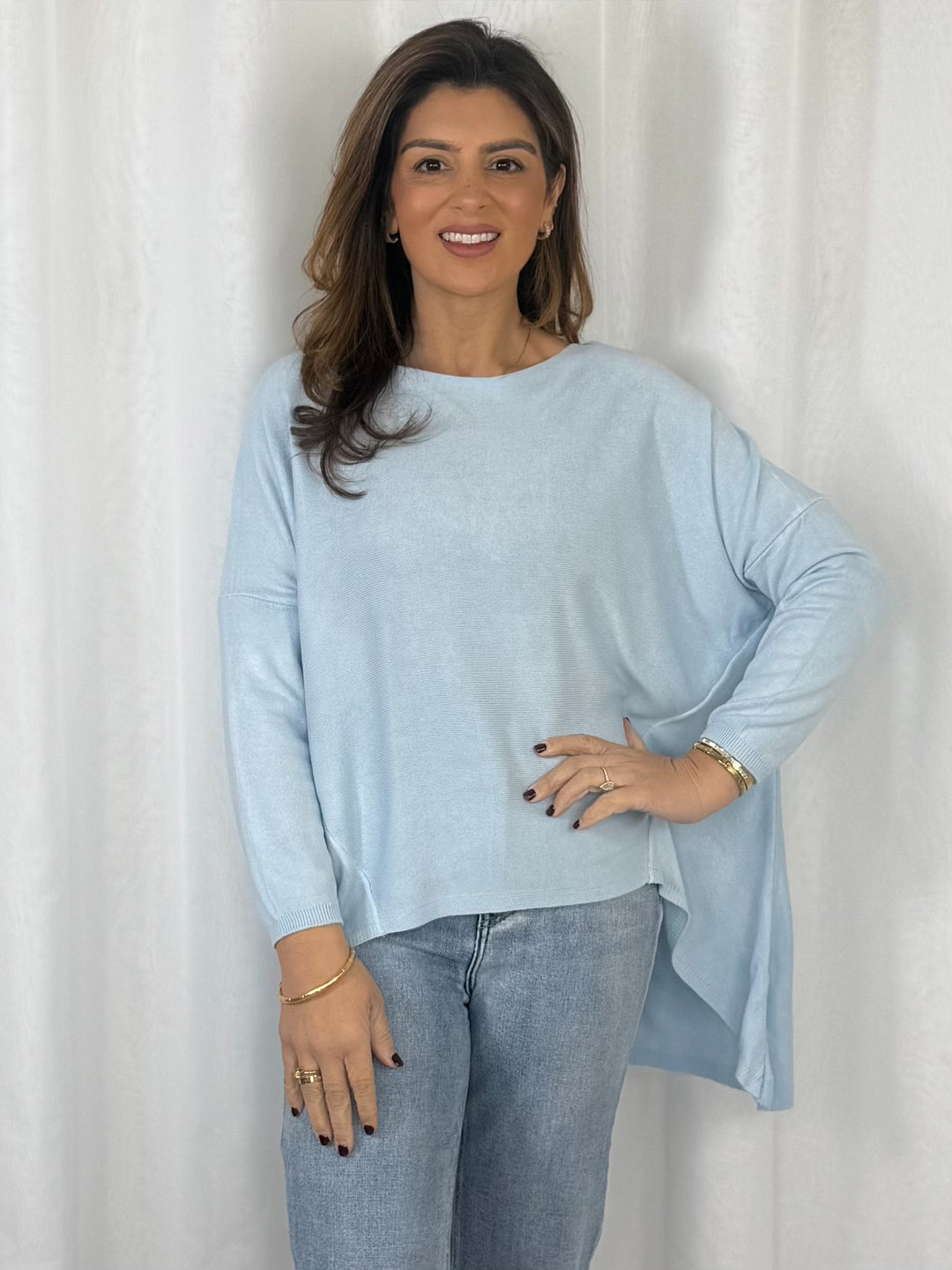 High Low 3/4 Sleeve Round Neck Jumper (4 Colours)