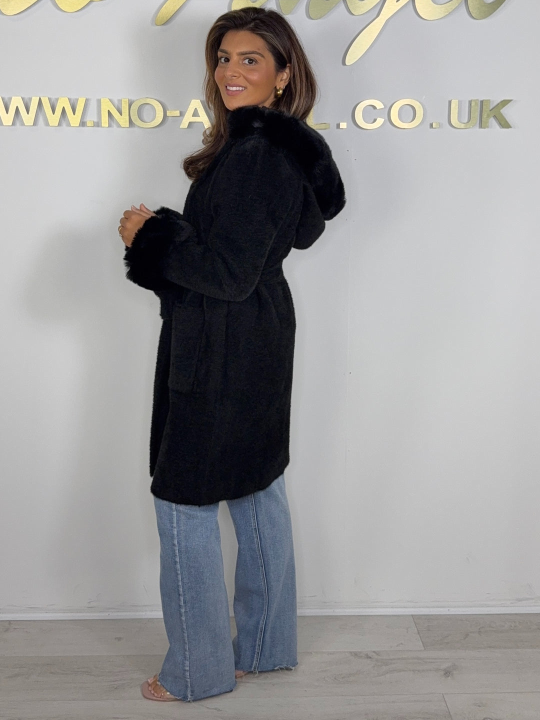 Faux Fur Trim Hooded , Belted Jacket (3 Colours)
