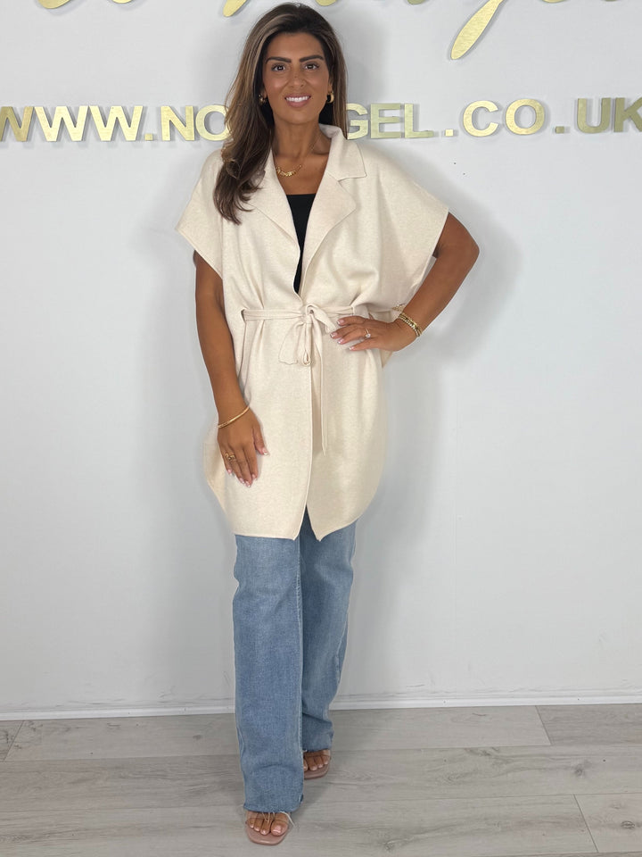 Tie Up Collared Hammered Gold Button Detail Poncho (3 Colours)