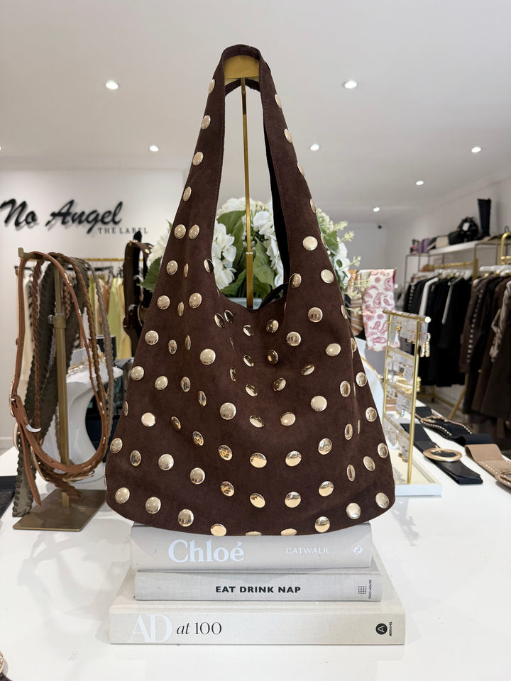 Studded Suede Shoulder Bag