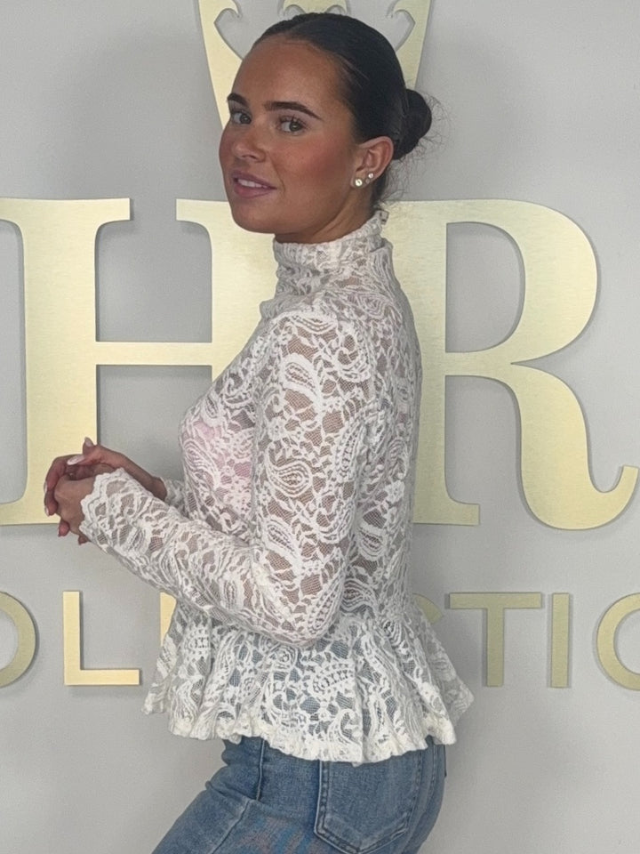 Lace Peplum Frill Long Sleeve Top (2 Colours)