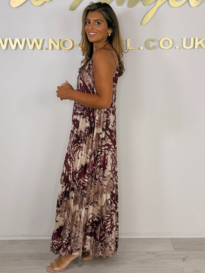 Pleated Paisley Print Spaghetti Strap Maxi Dress (3 Colours)