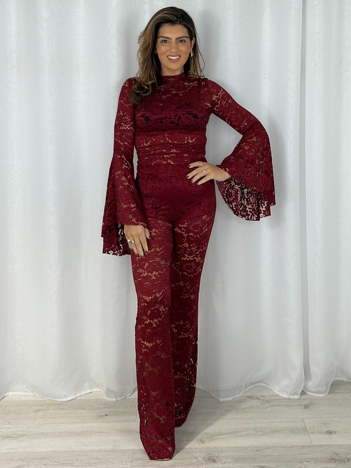 Lace Bell Sleeve Top & Flared Trouser Co-Ord (3 Colours)