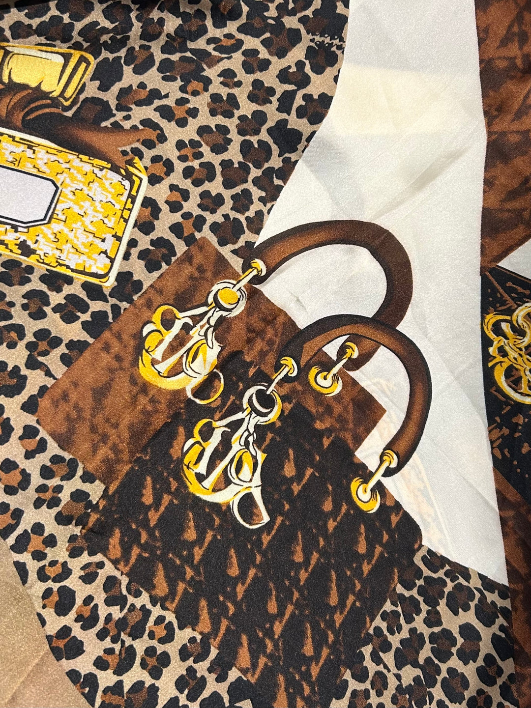 Satin Printed Leopard Bag Watch Design Scarf (2 Colours)